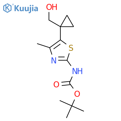 tert-butyl N-{5-1-(hydroxymethyl)cyclopropyl-4-methyl-1,3-thiazol-2-yl}carbamate structure