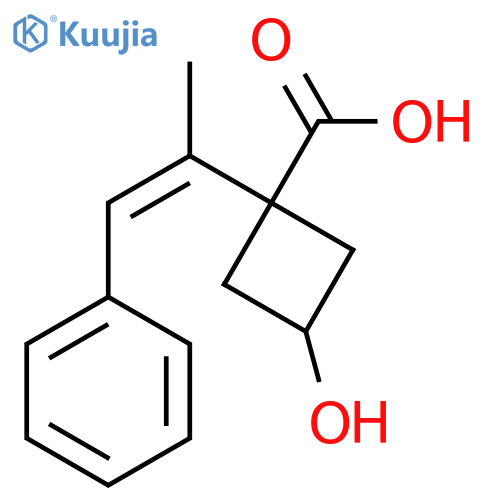 3-hydroxy-1-(1-phenylprop-1-en-2-yl)cyclobutane-1-carboxylic acid structure