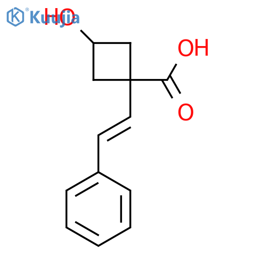 3-hydroxy-1-(2-phenylethenyl)cyclobutane-1-carboxylic acid structure