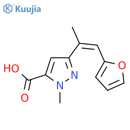 3-1-(furan-2-yl)prop-1-en-2-yl-1-methyl-1H-pyrazole-5-carboxylic acid structure