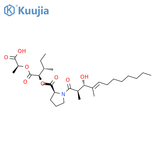 L-Proline,1-[(2R,3S,4E)-3-hydroxy-2,4-dimethyl-1-oxo-4-dodecen-1-yl]-,(1R,2S)-1-[[(1S)-1-carboxyethoxy]carbonyl]-2-methylbutyl ester structure
