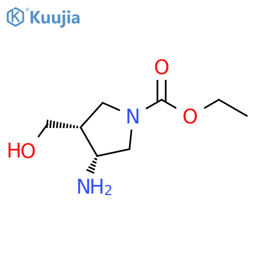 rac-ethyl (3R,4R)-3-amino-4-(hydroxymethyl)pyrrolidine-1-carboxylate structure