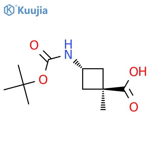 trans-3-{[(tert-butoxy)carbonyl]amino}-1-methylcyclobutane-1-carboxylic acid structure
