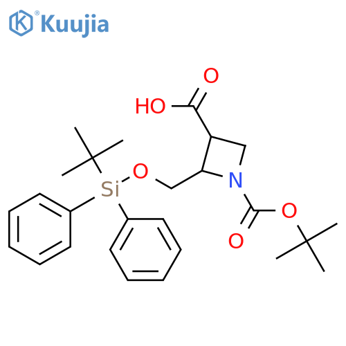1-tert-butoxycarbonyl-2-[[tert-butyl(diphenyl)silyl]oxymethyl]azetidine-3-carboxylic acid structure