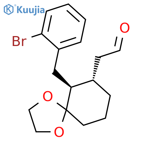 1,4-Dioxaspiro[4.5]decane-7-acetaldehyde, 6-[(2-bromophenyl)methyl]-, (6S,7S)-rel- structure
