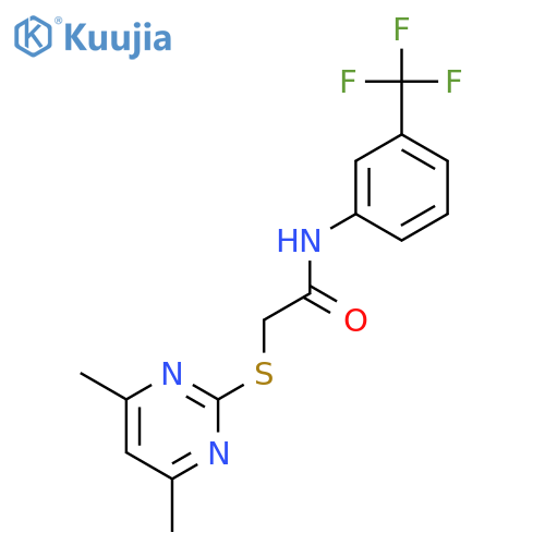 <br>2-[(4,6-dimethyl-2-pyrimidinyl)sulfanyl]-N-[3-(trifluoromethyl)phenyl]aceta mide structure