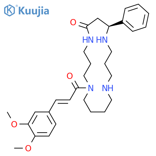 1,5,9,13-Tetraazacycloheptadecan-6-one,1-[(2E)-3-(3,4-dimethoxyphenyl)-1-oxo-2-propen-1-yl]-8-phenyl-, (8S)- structure