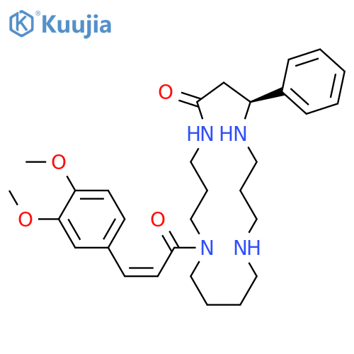 1,5,9,13-Tetraazacycloheptadecan-6-one, 1-[(2Z)-3-(3,4-dimethoxyphenyl)-1-oxo-2-propen-1-yl]-8-phenyl-, (8S)- structure