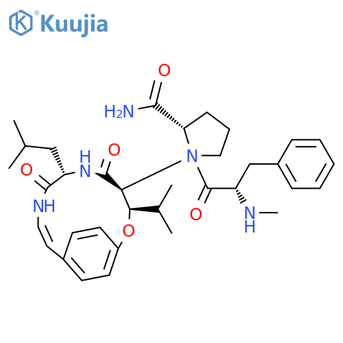 L-Prolinamide,N-methyl-L-phenylalanyl-N-[(3R,4S,7S)-3-(1-methylethyl)-7-(2-methylpropyl)-5,8-dioxo-2-oxa-6,9-diazabicyclo[10.2.2]hexadeca-10,12,14,15-tetraen-4-yl]-(9CI) structure