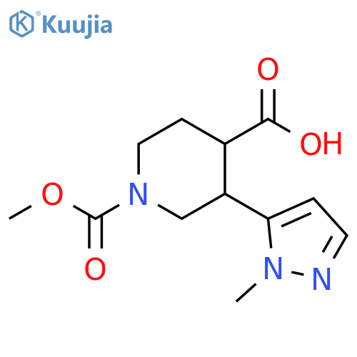 1-(methoxycarbonyl)-3-(1-methyl-1H-pyrazol-5-yl)piperidine-4-carboxylic acid structure