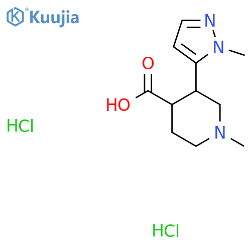 1-Methyl-3-(2-methylpyrazol-3-yl)piperidine-4-carboxylic acid;dihydrochloride structure