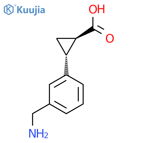 rac-(1R,2R)-2-[3-(aminomethyl)phenyl]cyclopropane-1-carboxylic acid structure