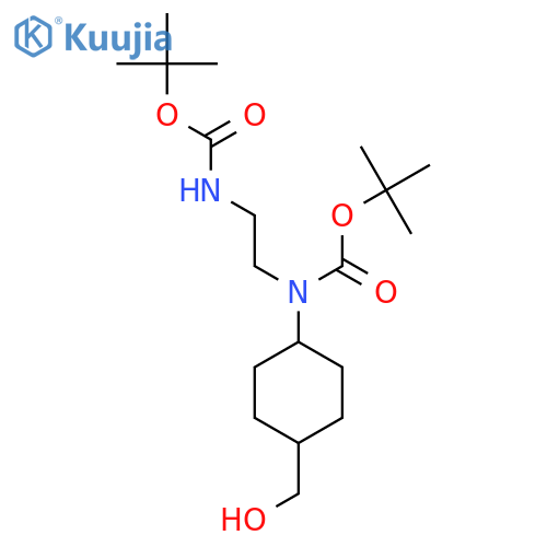 Tert-butyl (2-((tert-butoxycarbonyl)amino)ethyl)((1R,4R)-4-(hydroxymethyl)cyclohexyl)carbamate structure