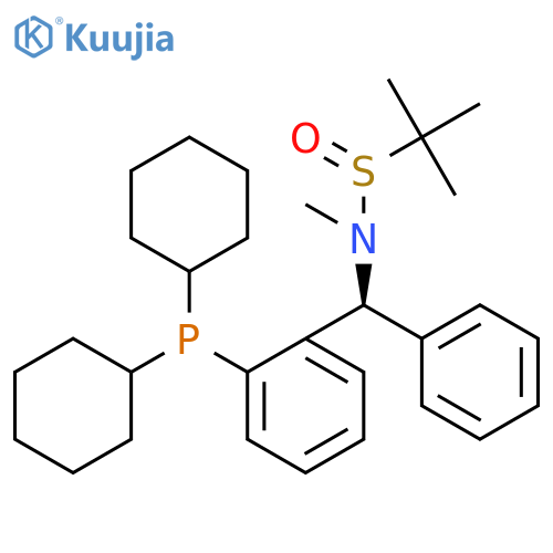 (R)-N-((S)-(2-(Dicyclohexylphosphanyl)phenyl)(phenyl)methyl)-N,2-dimethylpropane-2-sulfinamide structure