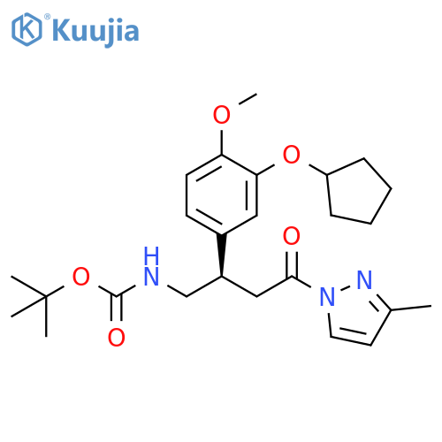 1,1-Dimethylethyl N-[(2R)-2-[3-(cyclopentyloxy)-4-methoxyphenyl]-4-(3-methyl-1H-pyrazol-1-yl)-4-oxobutyl]carbamate structure
