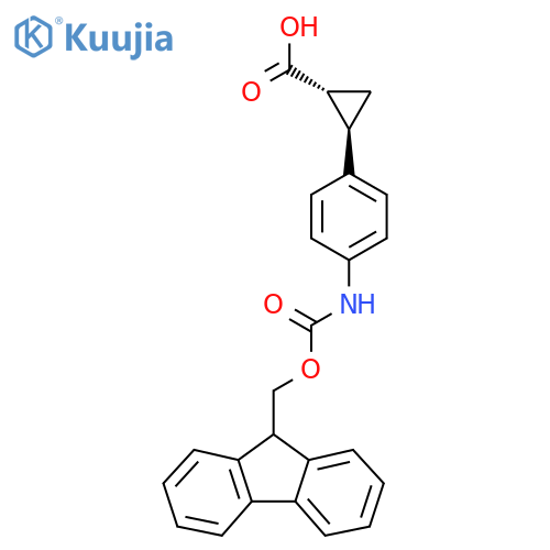 rac-(1R,2R)-2-[4-({[(9H-fluoren-9-yl)methoxy]carbonyl}amino)phenyl]cyclopropane-1-carboxylic acid structure