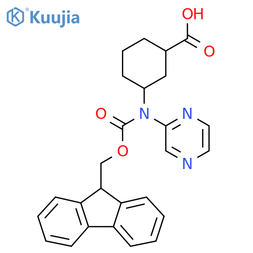 3-({[(9H-fluoren-9-yl)methoxy]carbonyl}(pyrazin-2-yl)amino)cyclohexane-1-carboxylic acid structure