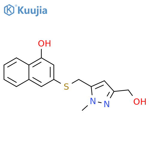 1H-Pyrazole-3-methanol, 5-[[(4-hydroxy-2-naphthalenyl)thio]methyl]-1-methyl- structure