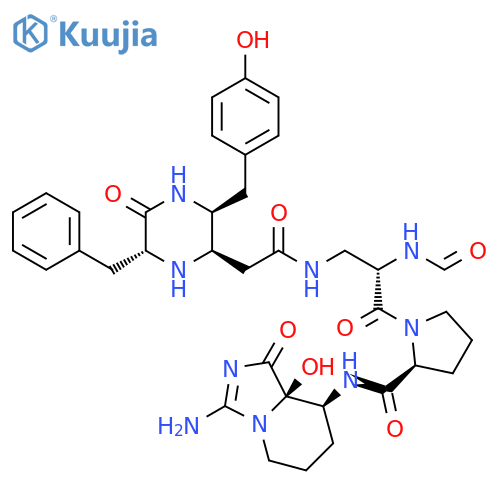 L-Prolinamide, N-formyl-3-[[[(2R,3S,6R)-3-[(4-hydroxyphenyl)methyl]-5-oxo-6-(phenylmethyl)-2-piperazinyl]acetyl]amino]-L-alanyl-N-[(8S,8aR)-3-amino-1,5,6,7,8,8a-hexahydro-8a-hydroxy-1-oxoimidazo[1,5-a]pyridin-8-yl]- (9CI) structure