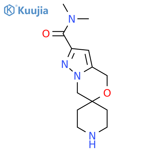 N,N-dimethyl-4',7'-dihydrospiropiperidine-4,6'-pyrazolo3,2-c1,4oxazine-2'-carboxamide structure