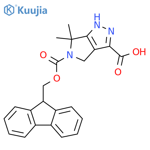 5-{(9H-fluoren-9-yl)methoxycarbonyl}-6,6-dimethyl-1H,4H,5H,6H-pyrrolo3,4-cpyrazole-3-carboxylic acid structure