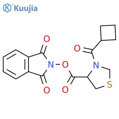 1,3-dioxo-2,3-dihydro-1H-isoindol-2-yl 3-cyclobutanecarbonyl-1,3-thiazolidine-4-carboxylate structure