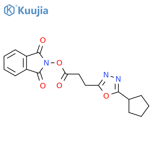 1,3-dioxo-2,3-dihydro-1H-isoindol-2-yl 3-(5-cyclopentyl-1,3,4-oxadiazol-2-yl)propanoate structure