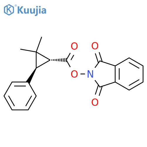rac-1,3-dioxo-2,3-dihydro-1H-isoindol-2-yl (1R,3R)-2,2-dimethyl-3-phenylcyclopropane-1-carboxylate structure