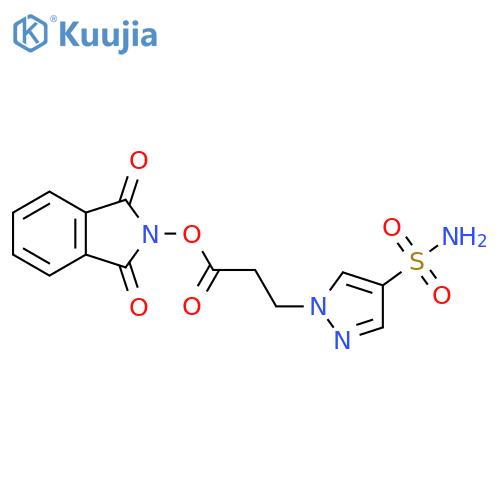 1,3-dioxo-2,3-dihydro-1H-isoindol-2-yl 3-(4-sulfamoyl-1H-pyrazol-1-yl)propanoate structure