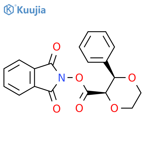 rac-1,3-dioxo-2,3-dihydro-1H-isoindol-2-yl (2R,3R)-3-phenyl-1,4-dioxane-2-carboxylate structure