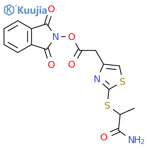 1,3-dioxo-2,3-dihydro-1H-isoindol-2-yl 2-{2-[(1-carbamoylethyl)sulfanyl]-1,3-thiazol-4-yl}acetate structure
