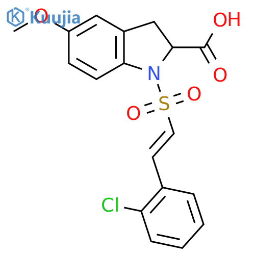 1-[(1E)-2-(2-chlorophenyl)ethenesulfonyl]-5-methoxy-2,3-dihydro-1H-indole-2-carboxylic acid structure