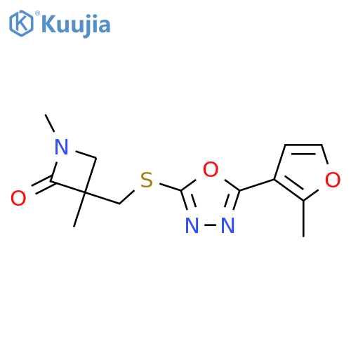 1,3-dimethyl-3-({5-(2-methylfuran-3-yl)-1,3,4-oxadiazol-2-ylsulfanyl}methyl)azetidin-2-one structure