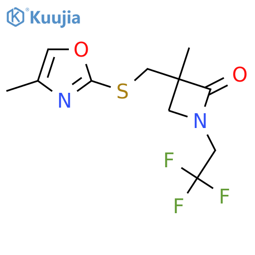 3-methyl-3-{(4-methyl-1,3-oxazol-2-yl)sulfanylmethyl}-1-(2,2,2-trifluoroethyl)azetidin-2-one structure