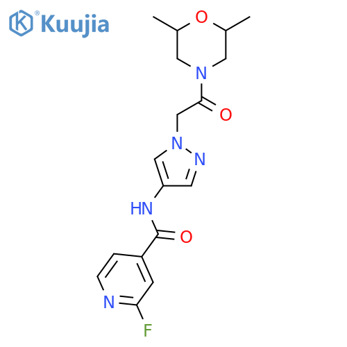 N-[1-[2-(2,6-Dimethylmorpholin-4-yl)-2-oxoethyl]pyrazol-4-yl]-2-fluoropyridine-4-carboxamide structure