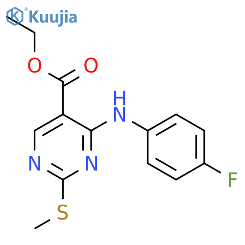 5-Pyrimidinecarboxylicacid, 4-[(4-fluorophenyl)amino]-2-(methylthio)-,ethyl ester structure