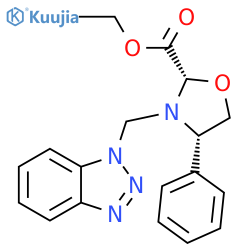 Eethyl (2S,4S)-3-(1H-1,2,3-benzotriazol-1-ylmethyl)-4-phenyl-1,3-oxazolidine-2-carboxylate structure