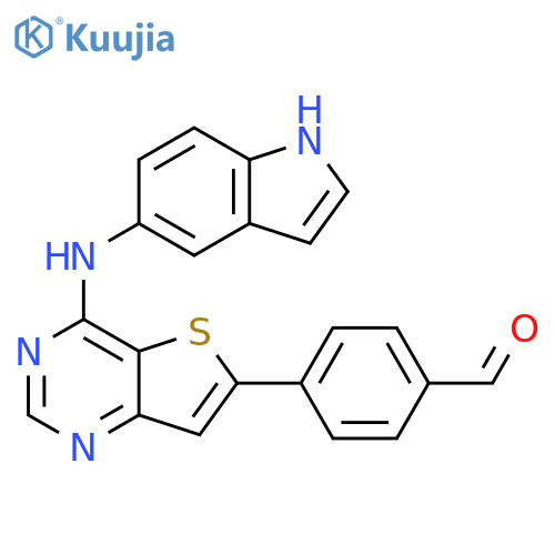 Benzaldehyde, 4-[4-(1H-indol-5-ylamino)thieno[3,2-d]pyrimidin-6-yl]- structure