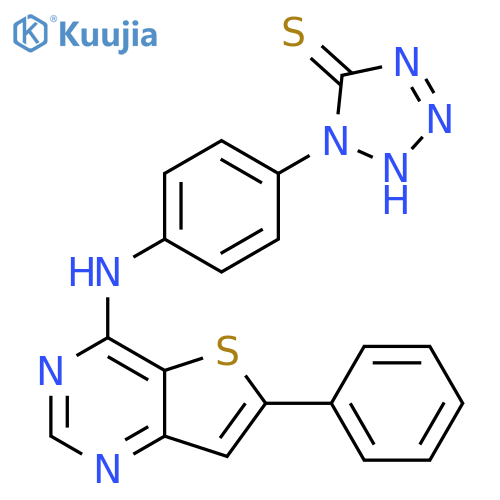 5H-Tetrazole-5-thione,1,2-dihydro-1-[4-[(6-phenylthieno[3,2-d]pyrimidin-4-yl)amino]phenyl]- structure