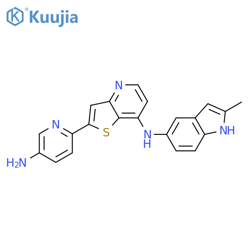 Thieno[3,2-b]pyridin-7-amine, 2-(5-amino-2-pyridinyl)-N-(2-methyl-1H-indol-5-yl)- structure