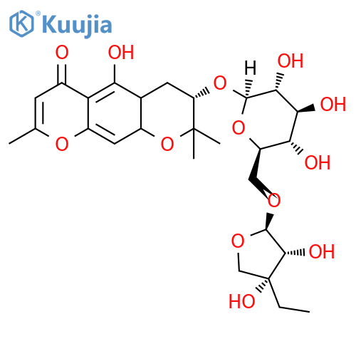 4H,​6H-​Benzo[1,​2-​b:5,​4-​b']​dipyran-​4-​one, 7-​[(6-​O-​D-​apio-​β-​D-​furanosyl-​β-​D-​glucopyranosyl)​oxy]​-​7,​8-​dihydro-​5-​hydroxy-​2,​8,​8-​trimethyl-​, (7S)​- structure