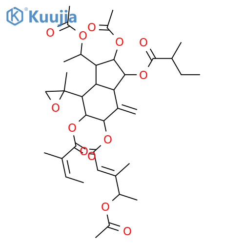 11,12-Epoxy-10(14)-oplopene-2,3,4,8,9-pentol; (1α,2β,3β,4R,5αH,6β,7αH,8α,9α,11S)-form, 9-O-(4S-Acetoxy-3-methyl-2E-pentenoyl), 8-angeloyl, 2-O-(2S-methylbutanoyl), 3,4-di-Ac structure