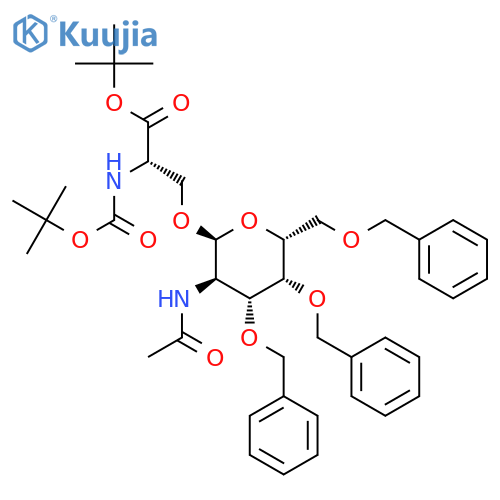 O-(2-acetamido-3,4,6-tri-O-benzyl-2-deoxy-α-D-galactopyranosyl)-N-(tert-butyloxycarbonyl)-L-serine tert-butyl ester structure