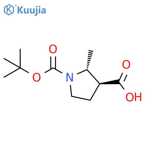 (2R,3S)-1-tert-butoxycarbonyl-2-methyl-pyrrolidine-3-carboxylic acid structure