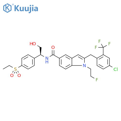 (S)-2-(4-Chloro-2-trifluoromethyl-benzyl)-1-(2-fluoro-ethyl)-1H-indole-5-carboxylic acid [1-(4-ethanesulfonyl-phenyl)-2-hydroxy-ethyl]-amide structure