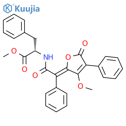 Methyl (2S)-2-[[(2Z)-2-(3-methoxy-5-oxo-4-phenylfuran-2-ylidene)-2-phenylacetyl]amino]-3-phenylpropanoate structure
