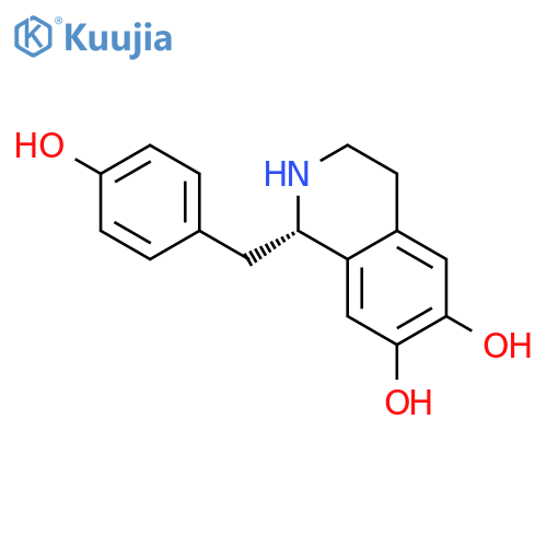 (1S)-1-(4-hydroxyphenyl)methyl-1,2,3,4-tetrahydroisoquinoline-6,7-diol structure