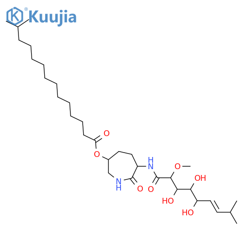 D-gulo-Non-6-enonamide, 6,7,8,9-tetradeoxy-N-[(3S,6S)-hexahydro-6-[(13-methyl-1-oxotetradecyl)oxy]-2-oxo-1H-azepin-3-yl]-8-methyl-2-O-methyl-, (6E)- structure