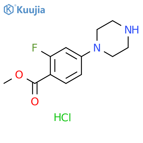 Benzoic acid, 2-fluoro-4-(1-piperazinyl)-, methyl ester, hydrochloride (1:2) structure
