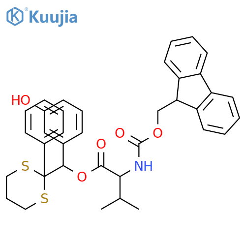 L-Valine, N-[(9H-fluoren-9-ylmethoxy)carbonyl]-, (3-hydroxyphenyl)(2-phenyl-1,3-dithian-2-yl)methyl ester structure